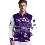 customized kansas state wildcats ferris arena purple white varsity jacket best selling.webp