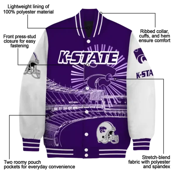 customized kansas state wildcats ferris arena purple white varsity jacket new arrival.webp