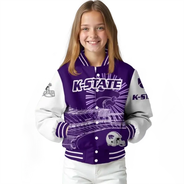 customized kansas state wildcats ferris arena purple white varsity jacket top rated.webp