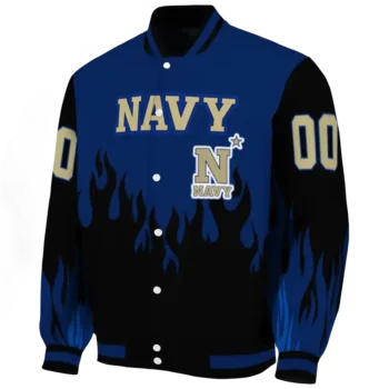 customized navy midshipmen flame border blue black varsity jacket best selling.webp