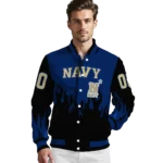 customized navy midshipmen flame border blue black varsity jacket best selling.webp