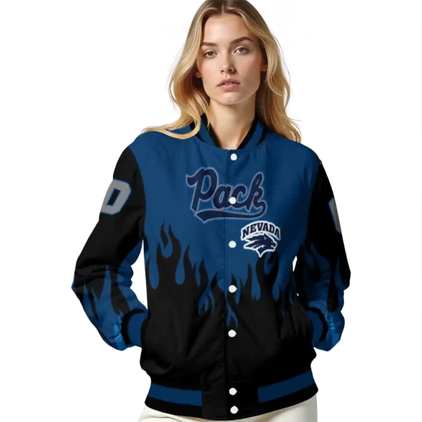 customized nevada wolf pack flame border blue black varsity jacket latest model.webp