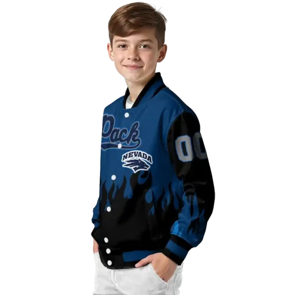 customized nevada wolf pack flame border blue black varsity jacket trendy.webp
