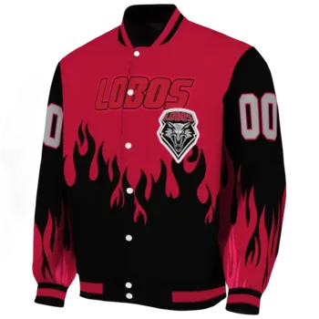 customized new mexico lobos flame border red black varsity jacket best selling.webp