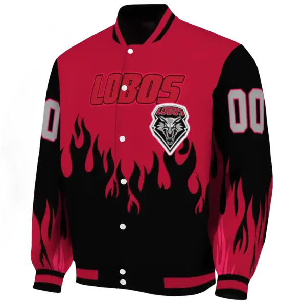 customized new mexico lobos flame border red black varsity jacket best selling.webp