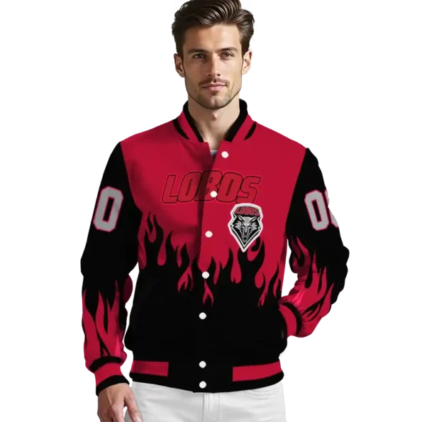 customized new mexico lobos flame border red black varsity jacket high quality.webp