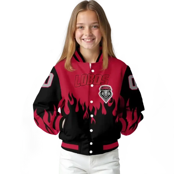 customized new mexico lobos flame border red black varsity jacket top rated.webp