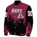 customized new mexico state aggies flame border crimson black varsity jacket best selling.webp