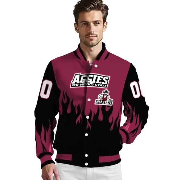 customized new mexico state aggies flame border crimson black varsity jacket high quality.webp