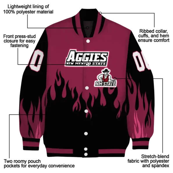 customized new mexico state aggies flame border crimson black varsity jacket new arrival.webp