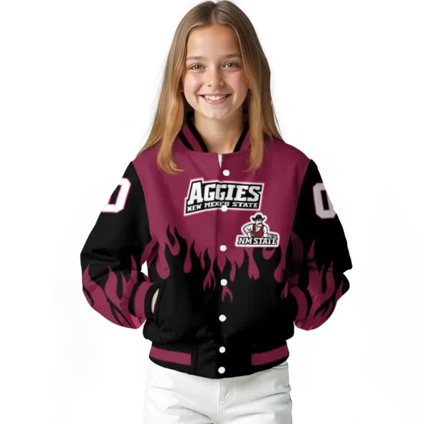 customized new mexico state aggies flame border crimson black varsity jacket top rated.webp