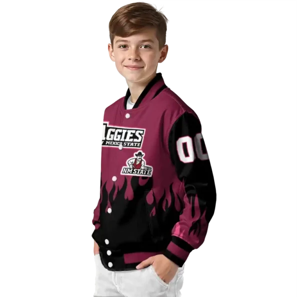 customized new mexico state aggies flame border crimson black varsity jacket trendy.webp