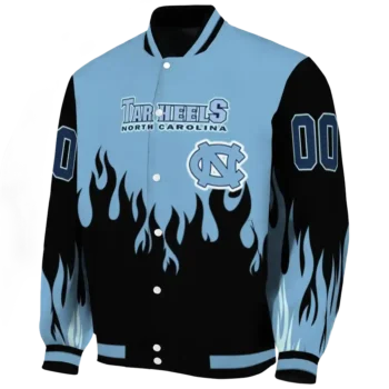 customized north carolina tar heels flame border light blue black varsity jacket best selling.webp