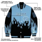 customized north carolina tar heels flame border light blue black varsity jacket best selling.webp