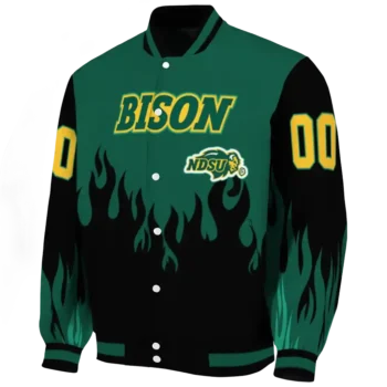 customized north dakota state bison flame border green black varsity jacket best selling.webp