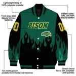 customized north dakota state bison flame border green black varsity jacket best selling.webp