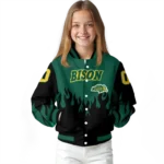 customized north dakota state bison flame border green black varsity jacket best selling.webp