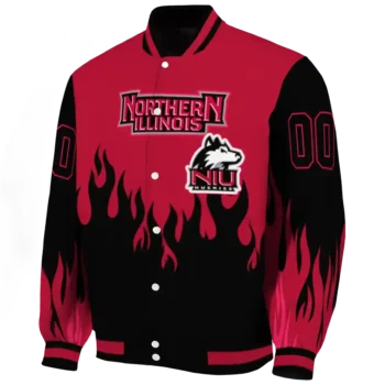 customized northern illinois huskies flame border red black varsity jacket best selling.webp