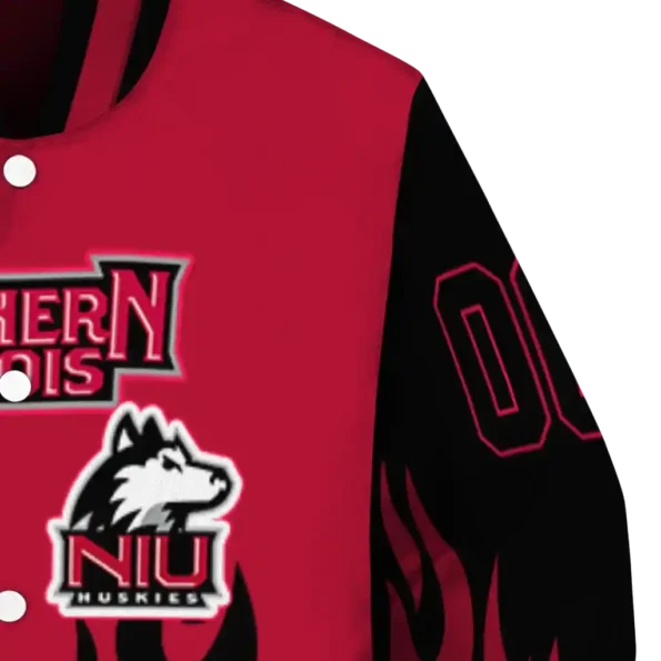customized northern illinois huskies flame border red black varsity jacket premium grade.webp