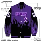 customized northwestern wildcats flame border purple black varsity jacket best selling.webp
