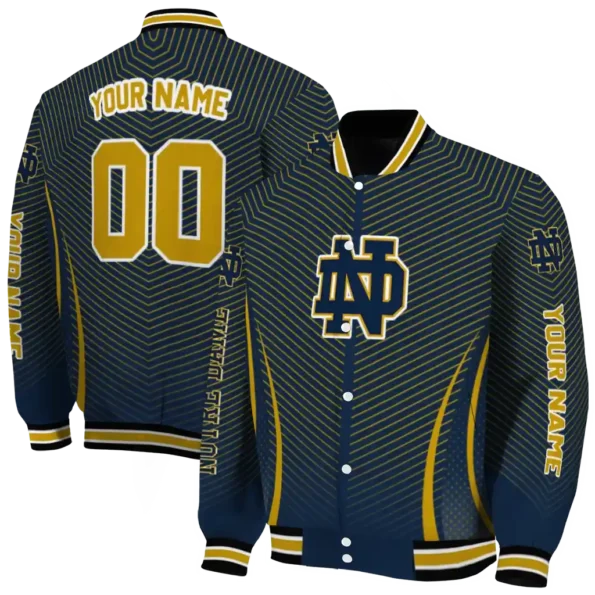 customized notre dame fighting irish chevron arrow navy varsity jacket fashion forward.webp