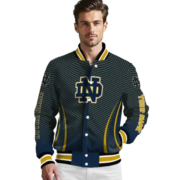 customized notre dame fighting irish chevron arrow navy varsity jacket high quality.webp