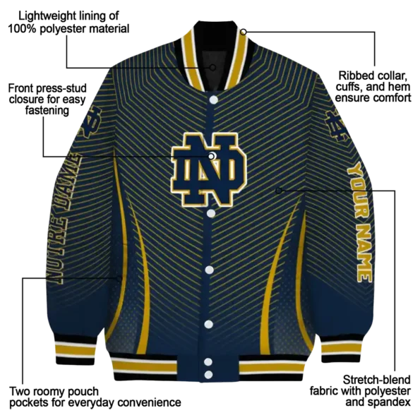 customized notre dame fighting irish chevron arrow navy varsity jacket new arrival.webp