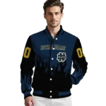 customized notre dame fighting irish flame border navy black varsity jacket best selling.webp