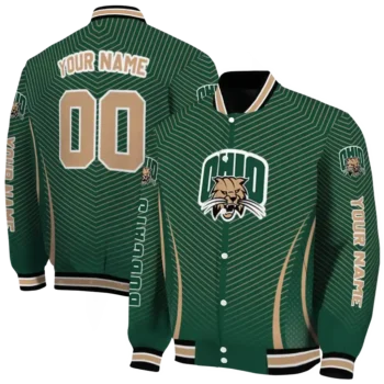 customized ohio bobcats chevron arrow green varsity jacket fashion forward.webp
