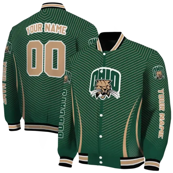 customized ohio bobcats chevron arrow green varsity jacket fashion forward.webp