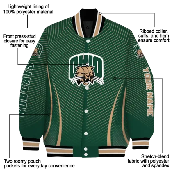 customized ohio bobcats chevron arrow green varsity jacket new arrival.webp
