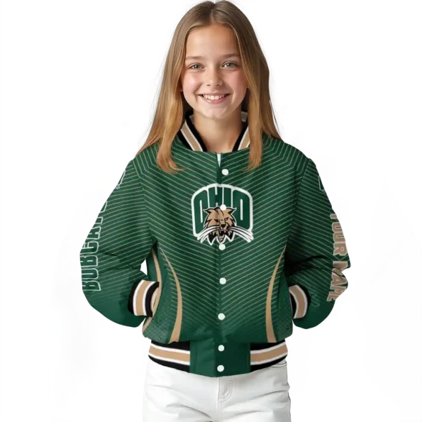 customized ohio bobcats chevron arrow green varsity jacket top rated.webp