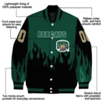 customized ohio bobcats flame border green black varsity jacket best selling.webp