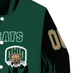 customized ohio bobcats flame border green black varsity jacket best selling.webp