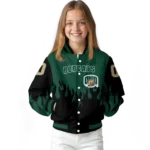 customized ohio bobcats flame border green black varsity jacket best selling.webp