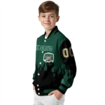 customized ohio bobcats flame border green black varsity jacket best selling.webp