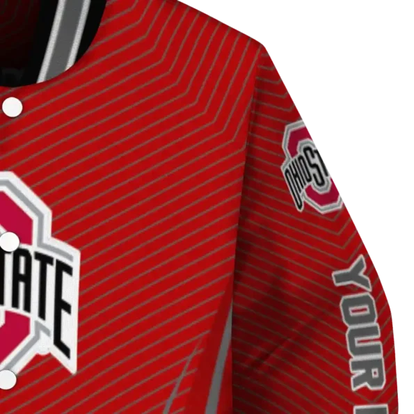 customized ohio state buckeyes chevron arrow scarlet varsity jacket premium grade.webp