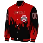 customized ohio state buckeyes flame border scarlet black varsity jacket best selling.webp