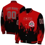 customized ohio state buckeyes flame border scarlet black varsity jacket best selling.webp