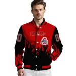 customized ohio state buckeyes flame border scarlet black varsity jacket best selling.webp