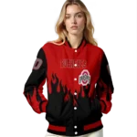 customized ohio state buckeyes flame border scarlet black varsity jacket best selling.webp
