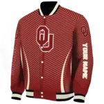 customized oklahoma sooners chevron arrow crimson varsity jacket best selling.webp