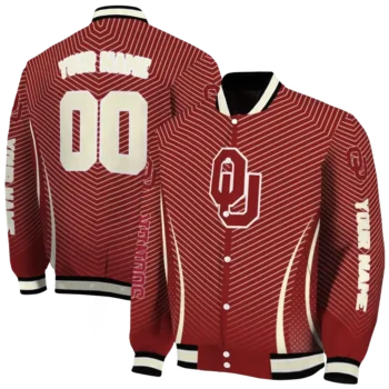 customized oklahoma sooners chevron arrow crimson varsity jacket fashion forward.webp