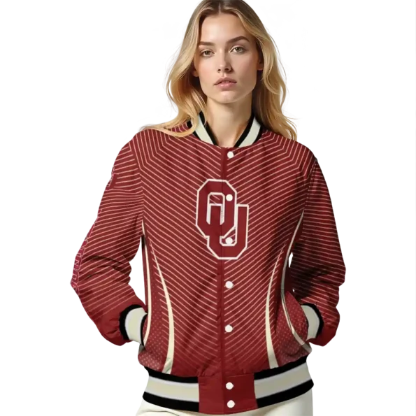 customized oklahoma sooners chevron arrow crimson varsity jacket latest model.webp