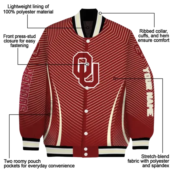 customized oklahoma sooners chevron arrow crimson varsity jacket new arrival.webp