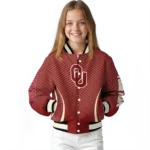 customized oklahoma sooners chevron arrow crimson varsity jacket best selling.webp