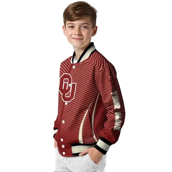 customized oklahoma sooners chevron arrow crimson varsity jacket trendy.webp