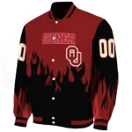 customized oklahoma sooners flame border crimson black varsity jacket best selling.webp