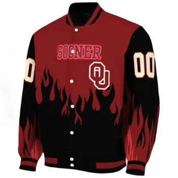 customized oklahoma sooners flame border crimson black varsity jacket best selling.webp