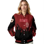 customized oklahoma sooners flame border crimson black varsity jacket best selling.webp